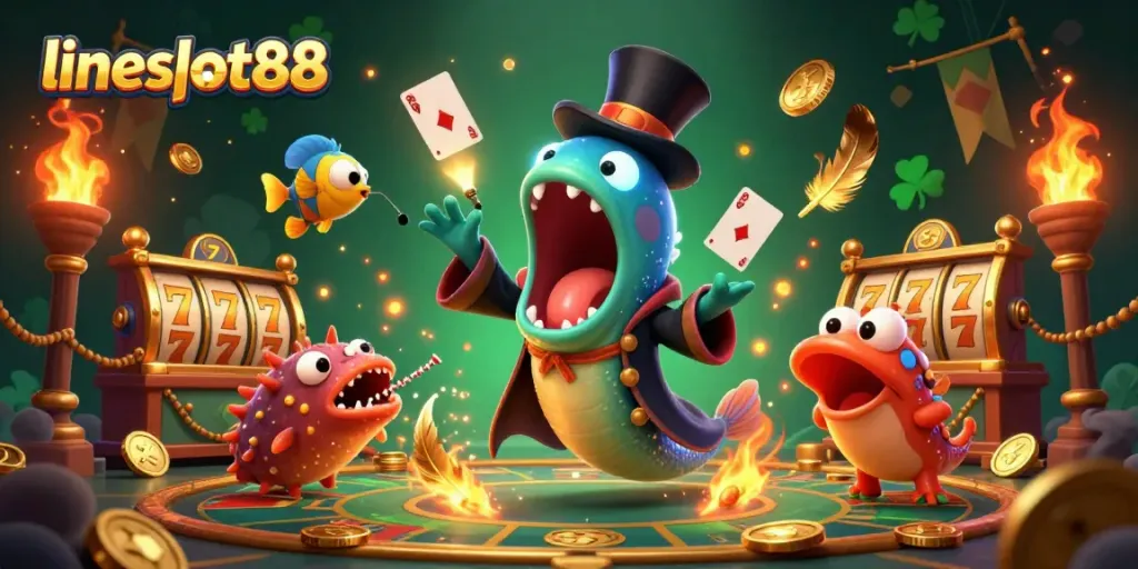 Experience the thrill of lineslot88 with enchanting deep-sea characters in a vibrant casino setting.