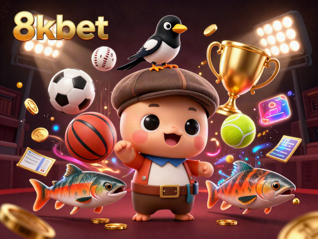 Engage with 8kbet's vibrant casino experience featuring playful characters and dynamic gaming elements.