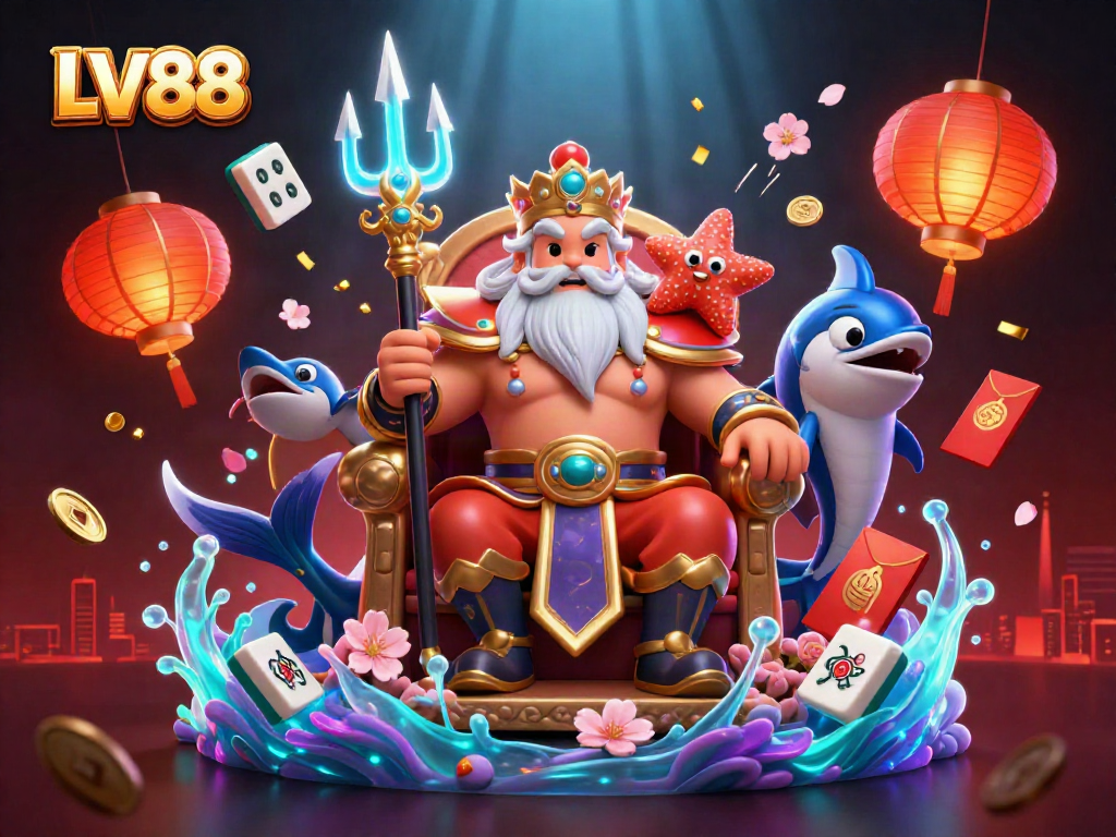 Experience the thrill with LV88 in this vibrant 3D underwater casino scene.