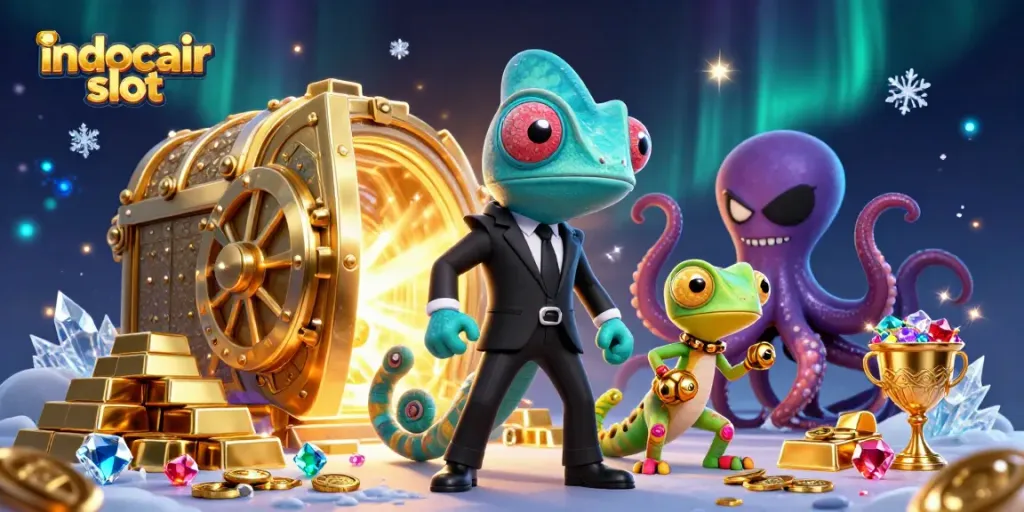 Memenangkan jackpot di indocair slot dengan chameleon rahasia, gecko jenius dan gurita jahat.