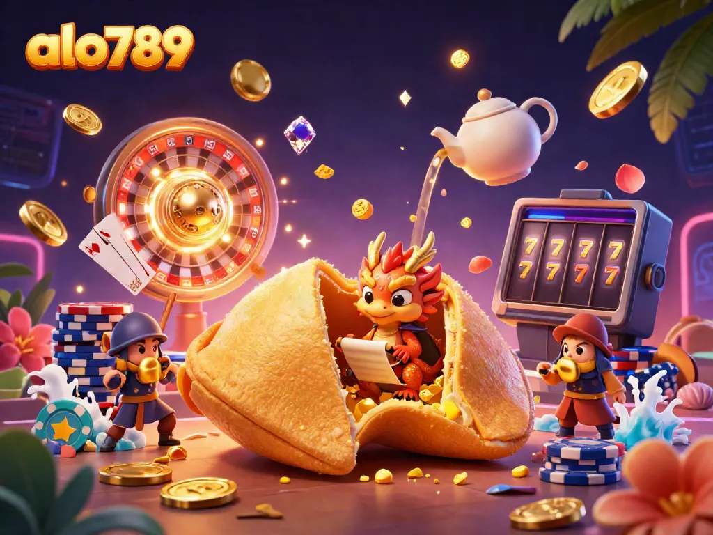 Engage with the vibrant gold and gem-filled world of alo789, featuring a dynamic casino illustration showcasing exciting game elements.