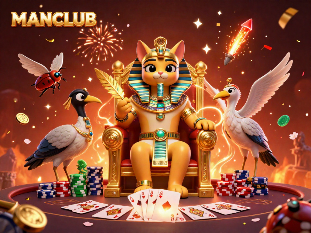 Engage in MANCLUB's thrilling poker experience with a vivid 3D illustration showcasing exciting gameplay.