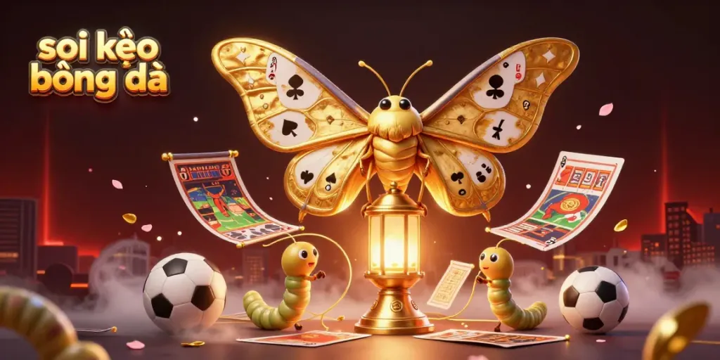 Soi kèo bóng đá visual representation showcasing sports betting excitement with an atlas moth and dynamic game elements.