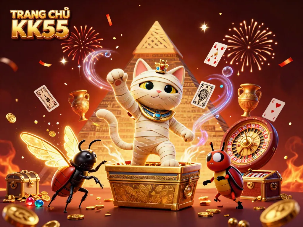Experience the thrill of gaming at TRANG CHỦ KK55 with a vibrant casino illustrated scene.