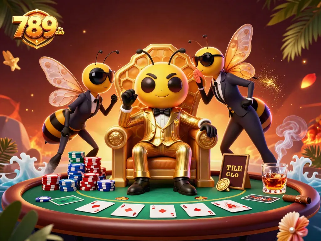 Engaging 3D scene with 789club mob boss character surrounded by poker elements.