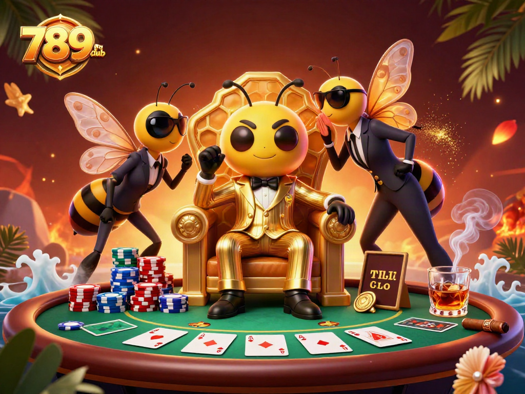 Engaging 3D scene with 789club mob boss character surrounded by poker elements.