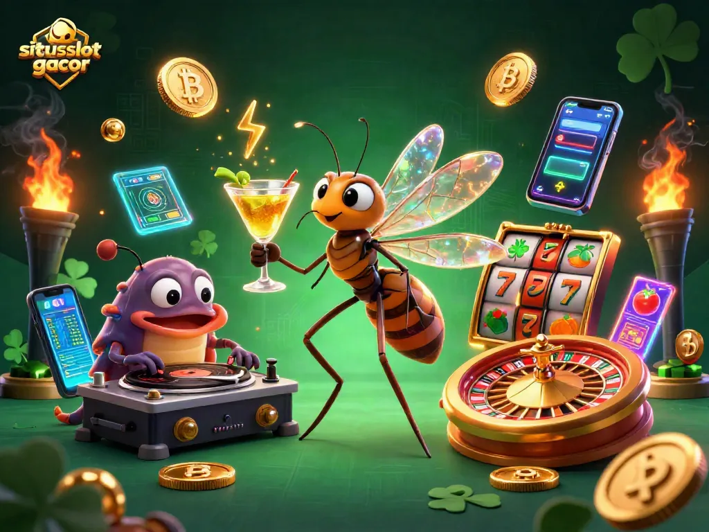 Experience the excitement of situs slot gacor with a vibrant 3D casino scene featuring unique characters and dynamic game elements.