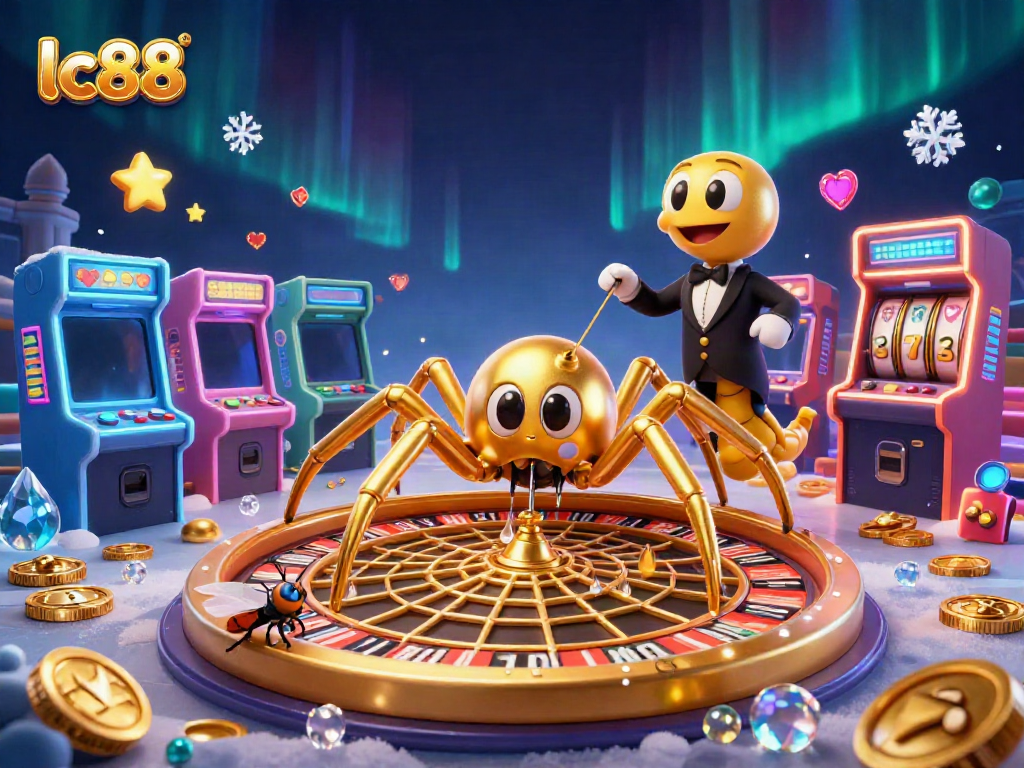 Experience exciting casino action with lc88 featuring a golden spider croupier and vibrant game elements.