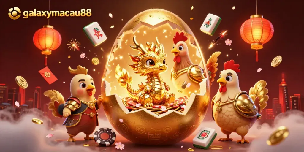 Join the excitement of galaxymacau88 with a golden dragon in a dazzling casino scene.