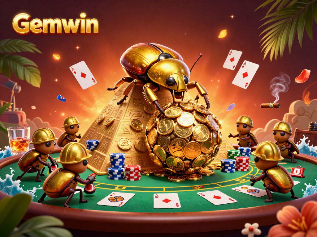 Engage with Gemwin's unique gaming experience featuring vibrant 3D elements of casino action.