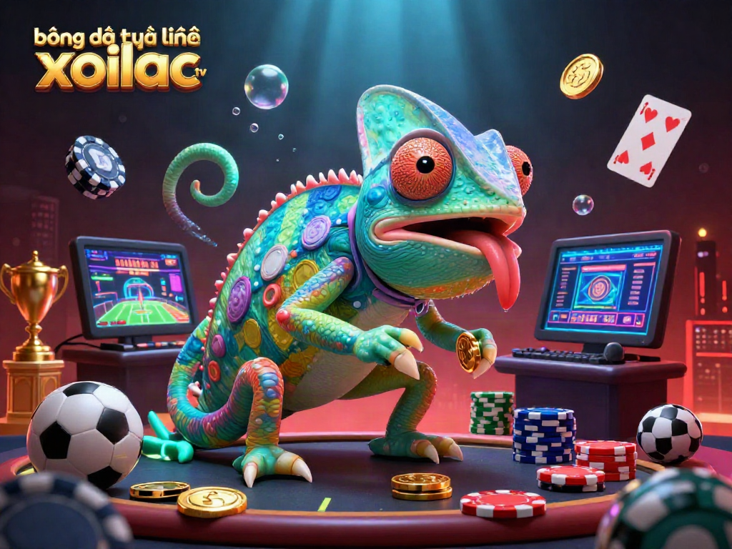 Experience thrilling bóng đá trực tuyến xoilac tv with dynamic sports betting and vibrant game elements including trophies and playing cards.