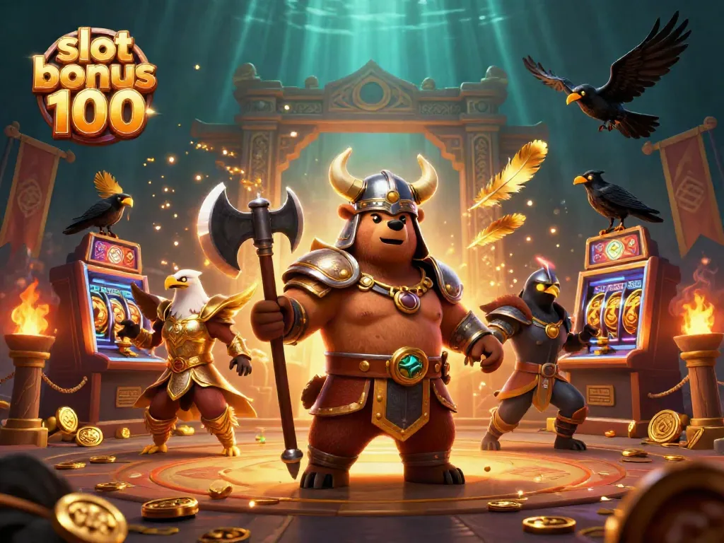 Experience thrilling gameplay with vibrant characters and exciting slot bonus 100 action in this casino illustration.