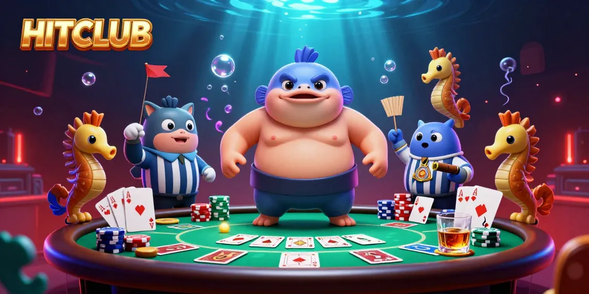 Engage in thrilling gameplay at HITCLUB with a vibrant underwater casino scene featuring unique characters.