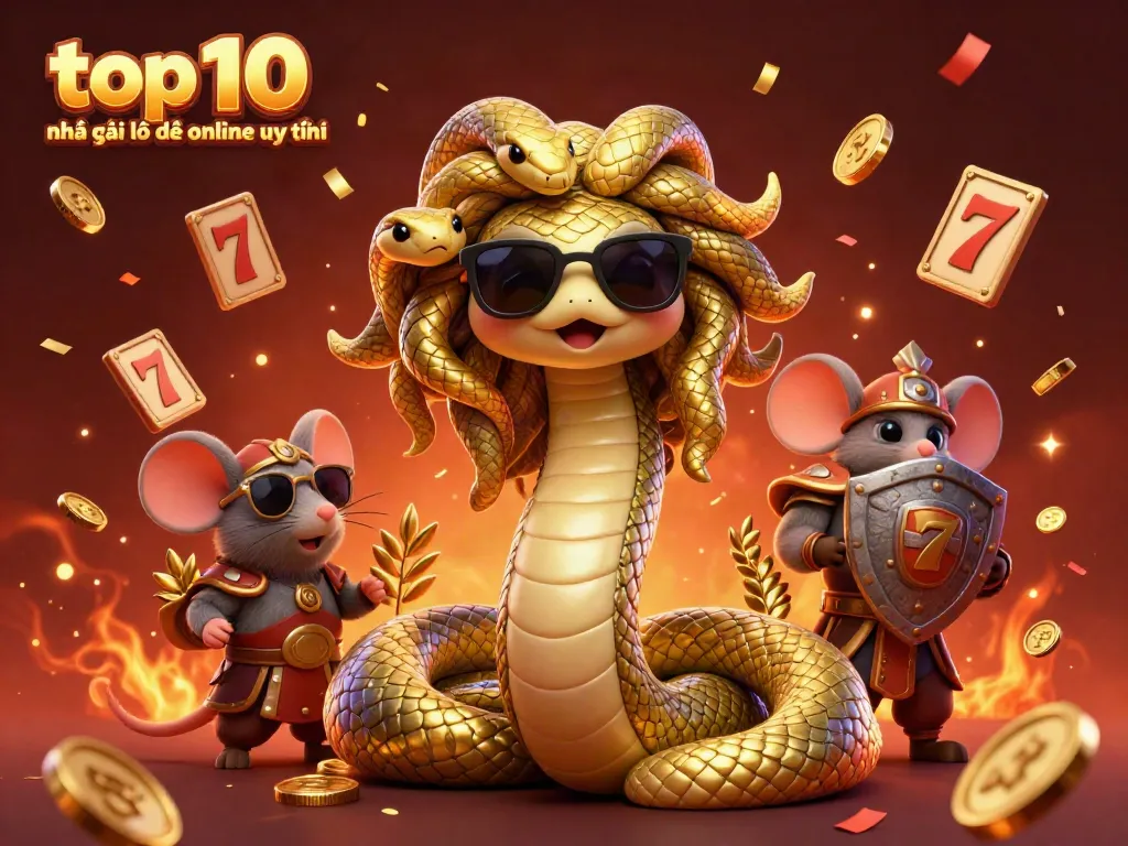 Engage with top 10 nhà cái lô đề online uy tín through an exciting 3D casino illustration filled with vibrant gaming elements.