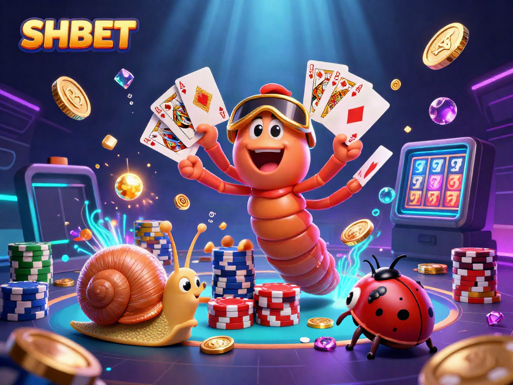 Experience thrilling gameplay at SHBET with a cartoon dealer and vibrant casino elements.