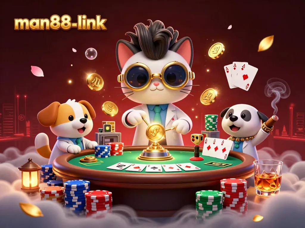 Experience thrilling gameplay at man88-link with poker chips and cards in a vibrant casino atmosphere.