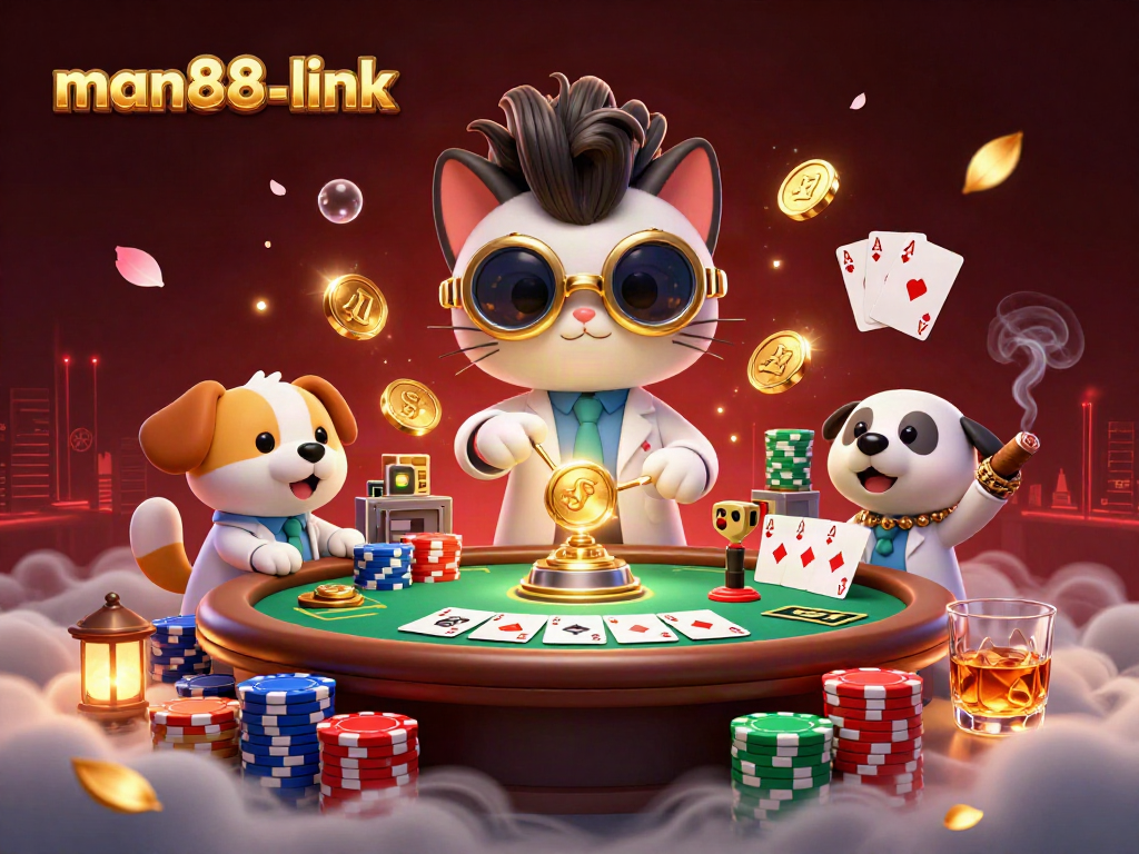 Experience thrilling gameplay at man88-link with poker chips and cards in a vibrant casino atmosphere.