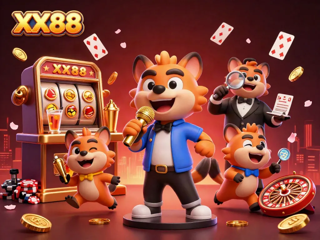 Experience the excitement of the XX88 comedy casino club with hyena characters and vibrant gaming elements.