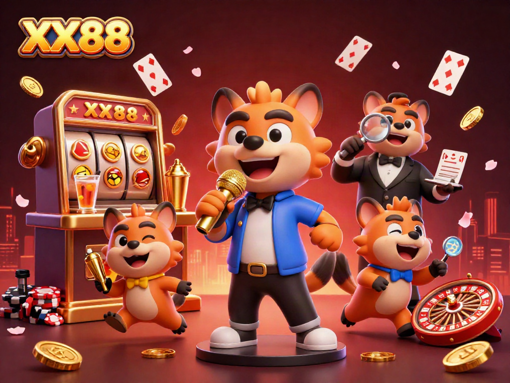 Experience the excitement of the XX88 comedy casino club with hyena characters and vibrant gaming elements.