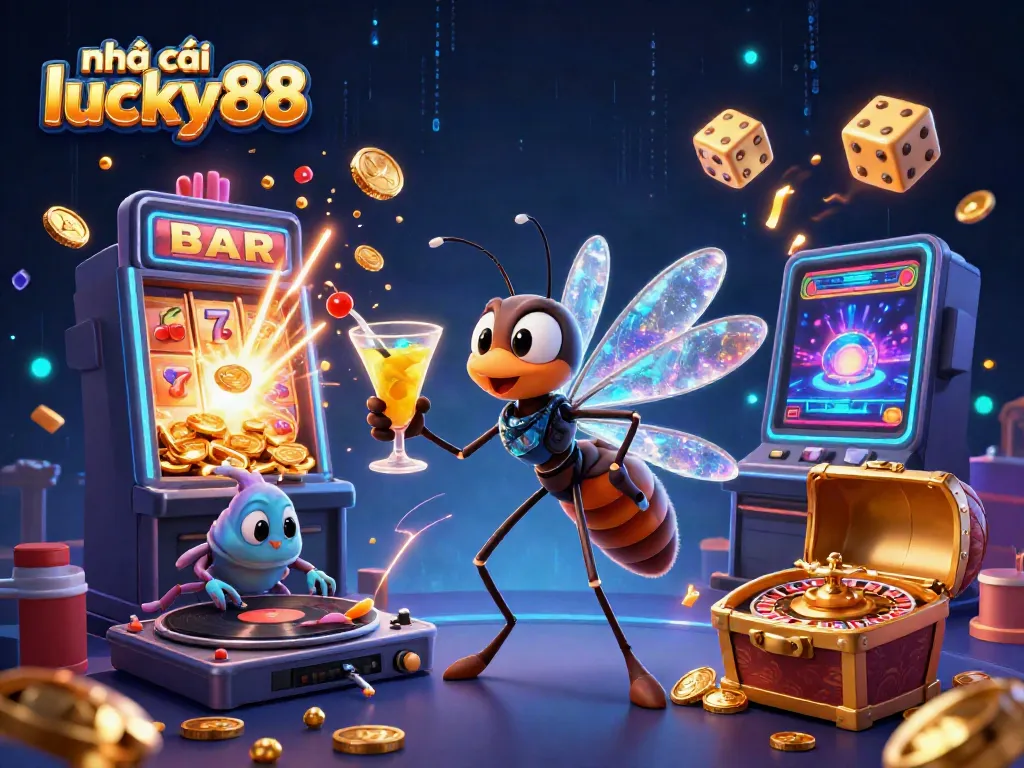 Engage with the thrilling atmosphere of nhà cái lucky88 featuring vibrant casino elements and characters.
