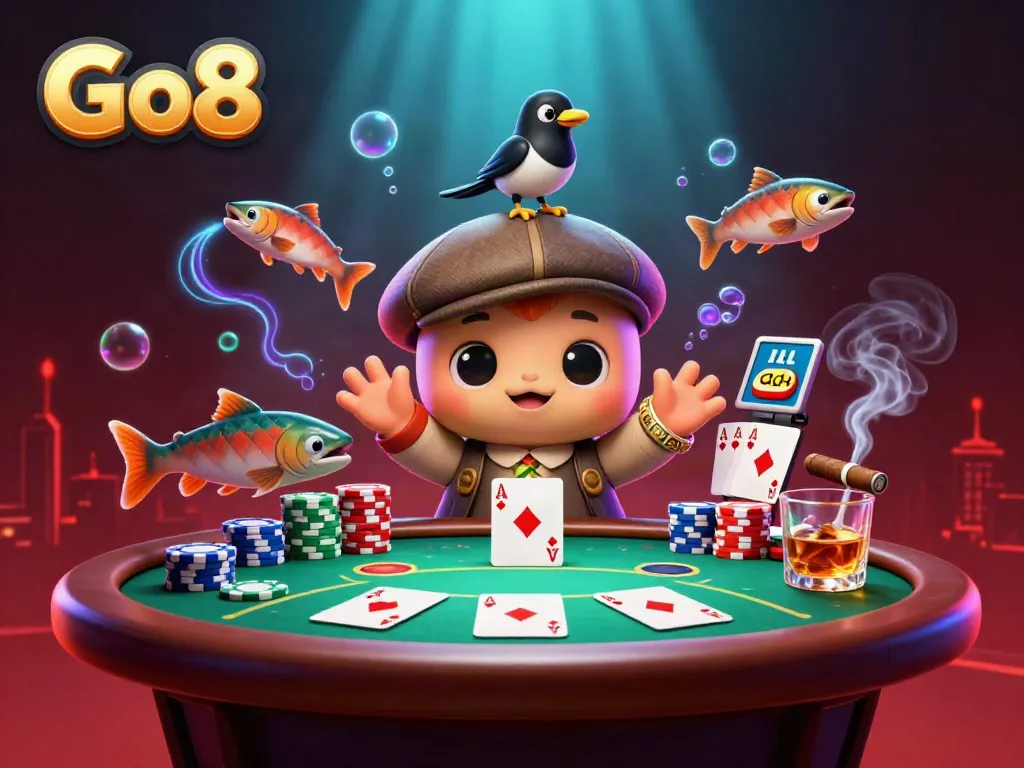 Go8 delivers thrilling poker excitement with cartoon Nessie and her casino friends.