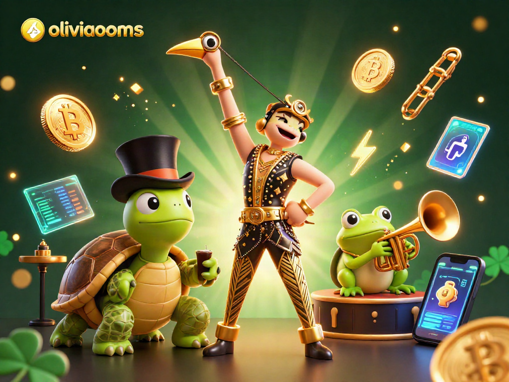 Join the action with oliviaooms' vibrant 3D gaming scene featuring lively characters and crypto elements.
