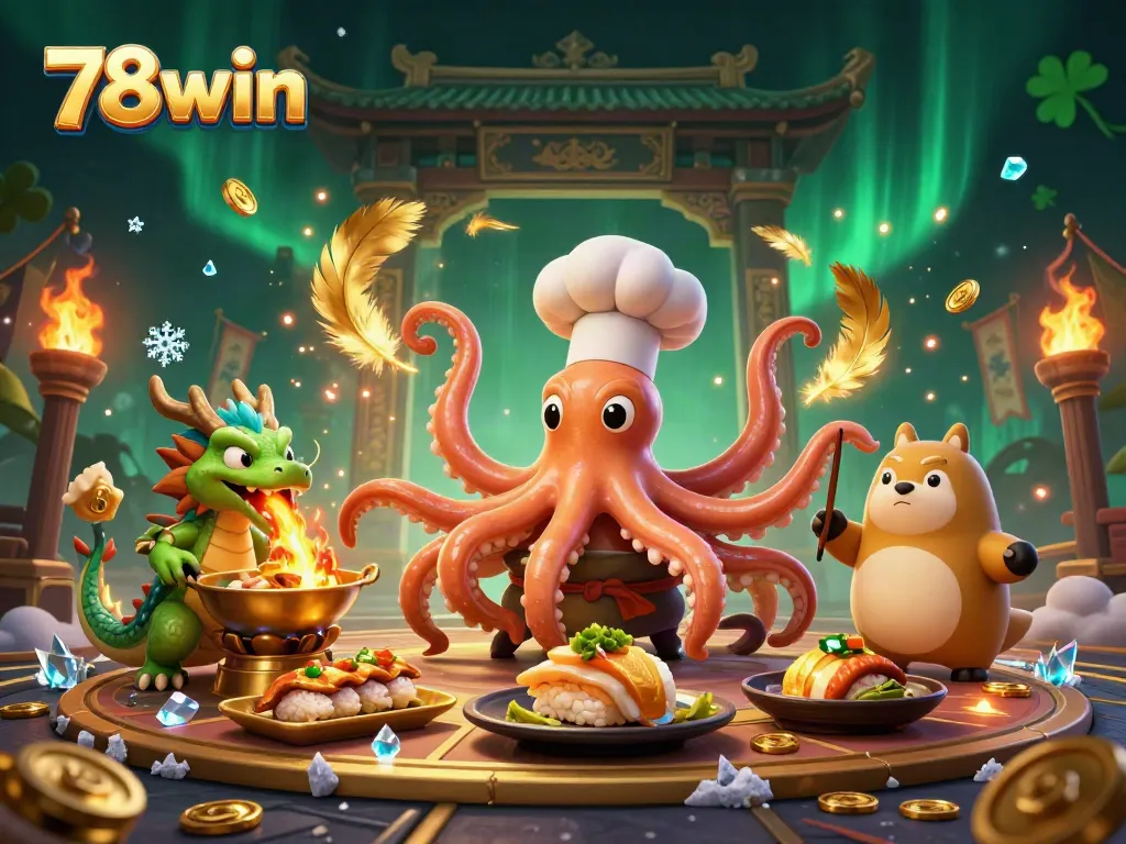 Experience thrilling gameplay with 78win's extravagant casino art featuring dynamic characters and golden elements.