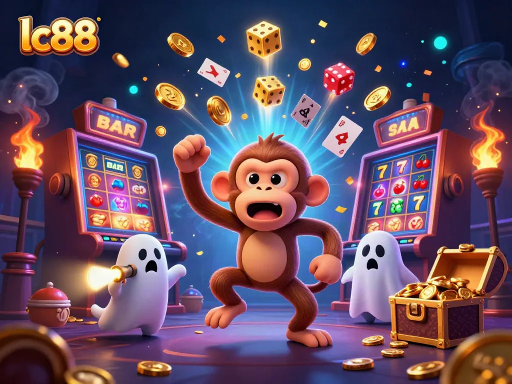Experience the thrilling lc88 casino atmosphere with a playful poltergeist monkey and ghost-hunter puppy.