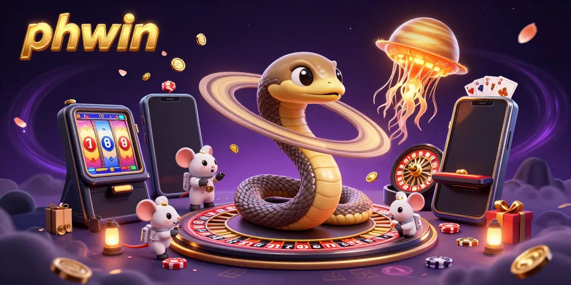 Experience the phwin excitement with a cosmic casino scene featuring vibrant gaming elements.