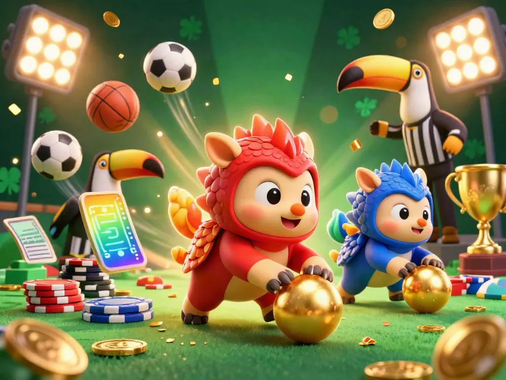 Engage in thrilling action with 28bet as rival pangolins battle through golden balls in a vibrant casino scene.
