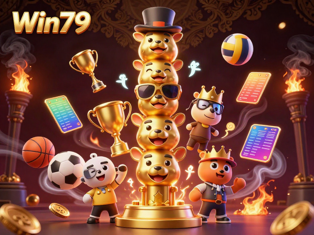 Experience exciting games at Win79, featuring dynamic sports elements and vibrant casino accessories.
