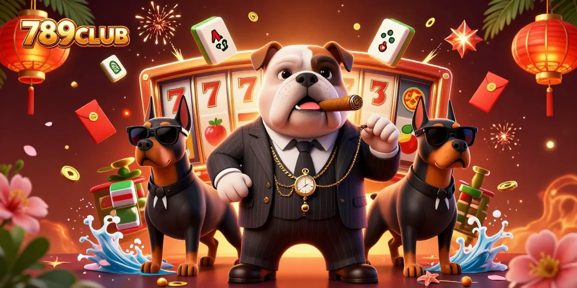Play exciting games at 789CLUB with a 3D cartoon bulldog mafia boss illustration.