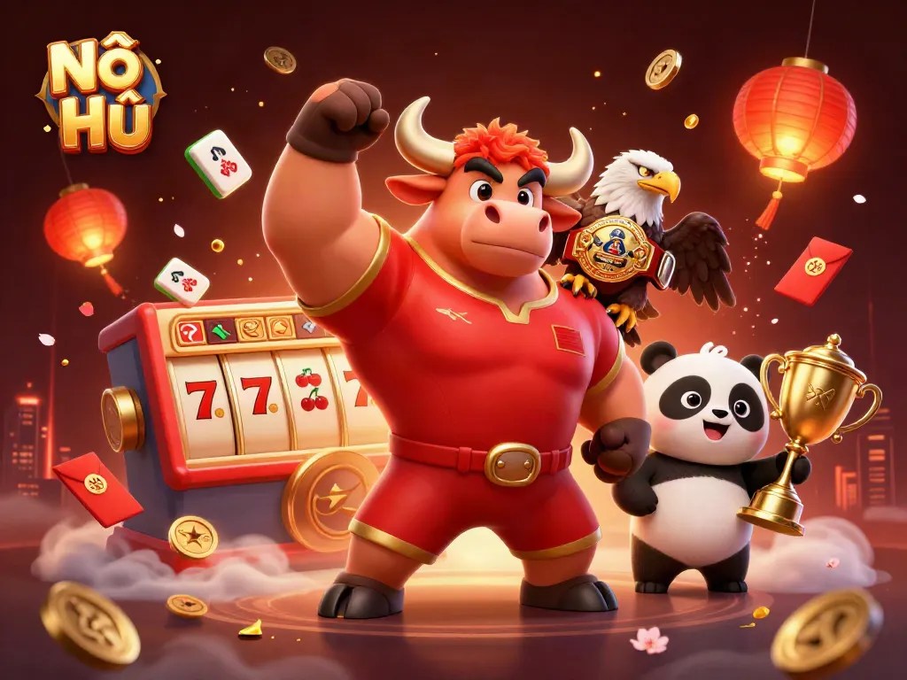 Engaging scene of Nổ Hũ with vibrant characters celebrating jackpot wins in a casino atmosphere.