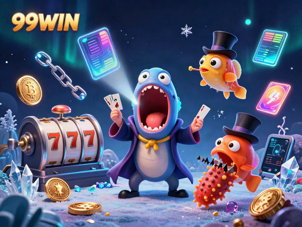 Engaging 99WIN slots scene with dynamic characters and vibrant casino elements.