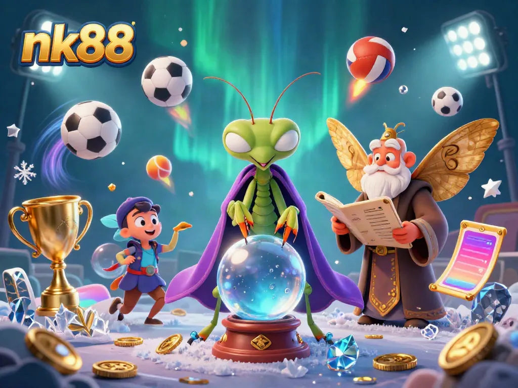Betting strategies flourish at nk88 with vibrant animated sports elements and mystical characters