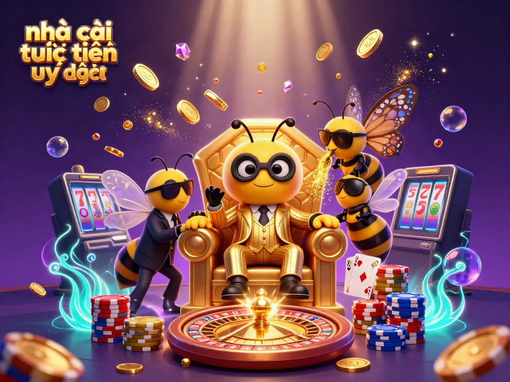 Engage with nhà cái trực tuyến uy tín through vibrant 3D casino scene featuring characters and games.