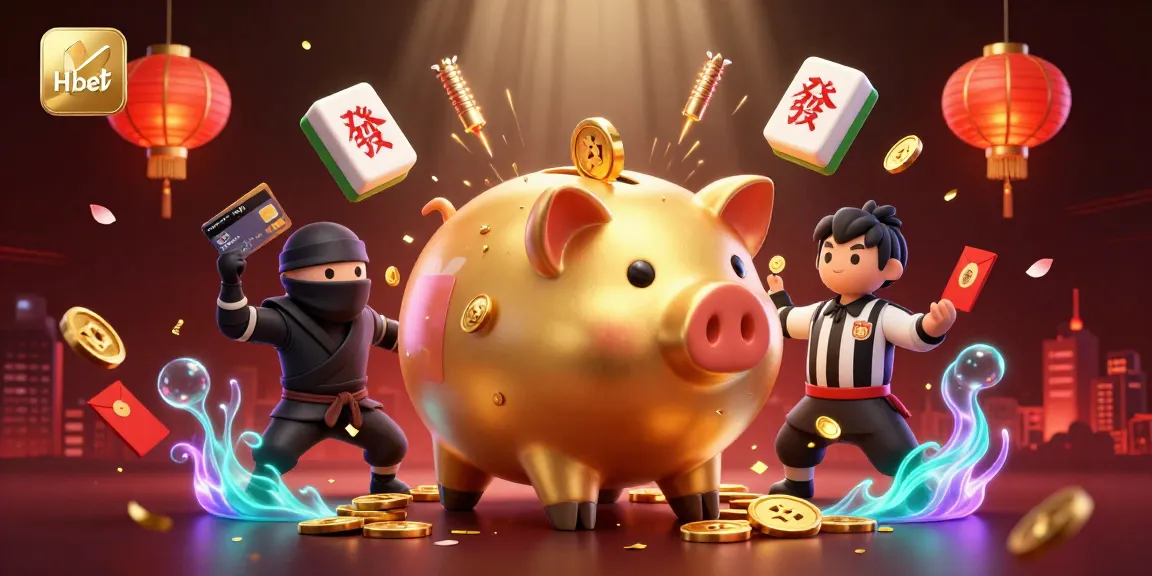 Experience thrilling gameplay at Hbet with a lively 3D casino scene featuring a piggy bank sumo wrestler.