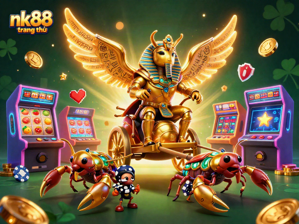 Experience the thrill of nk88 trang chủ with a vibrant 3D casino-themed illustration featuring exciting gaming elements.