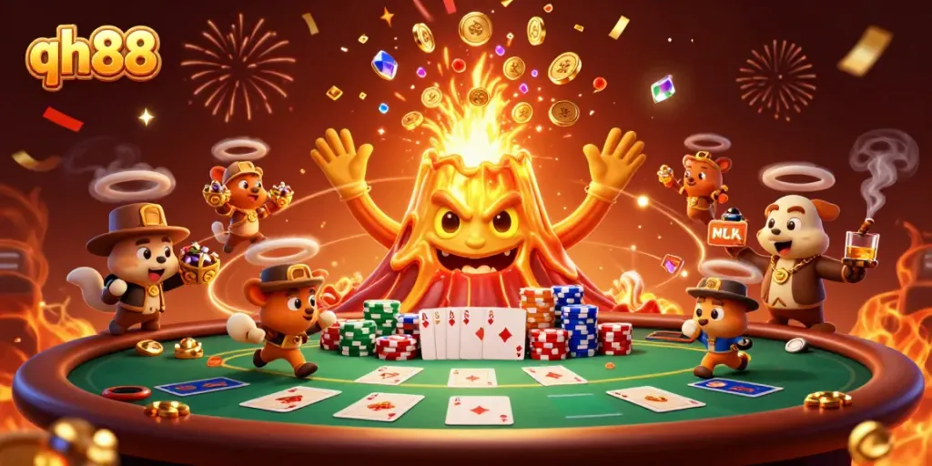 Spin the reels and win at qh88 with golden treasures and a vibrant casino scene