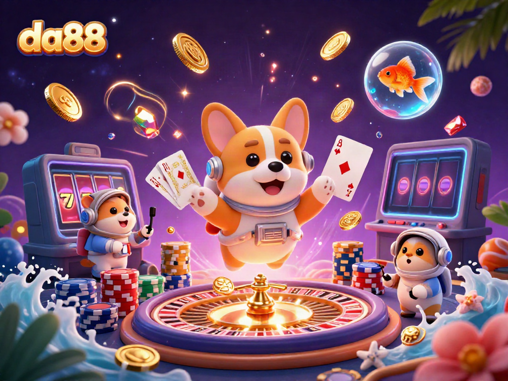 da88 engaging players with festive casino experience in a vibrant space station setting