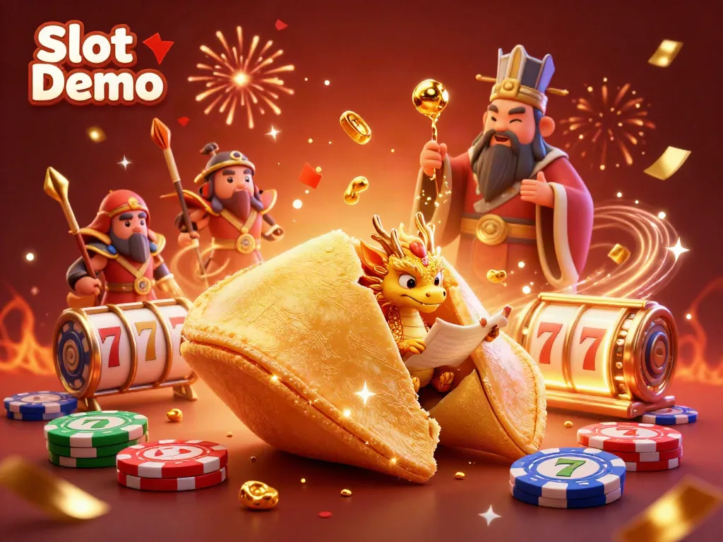Experience the excitement of Slot Demo through a vibrant 3D illustration showcasing a dragon with slot reels and jackpot elements.