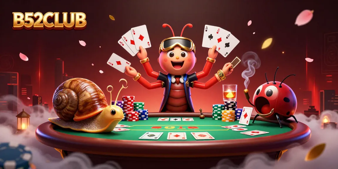 Experience thrilling gameplay at B52CLUB with a vibrant 3D casino scene featuring a millepede dealer and gaming elements.