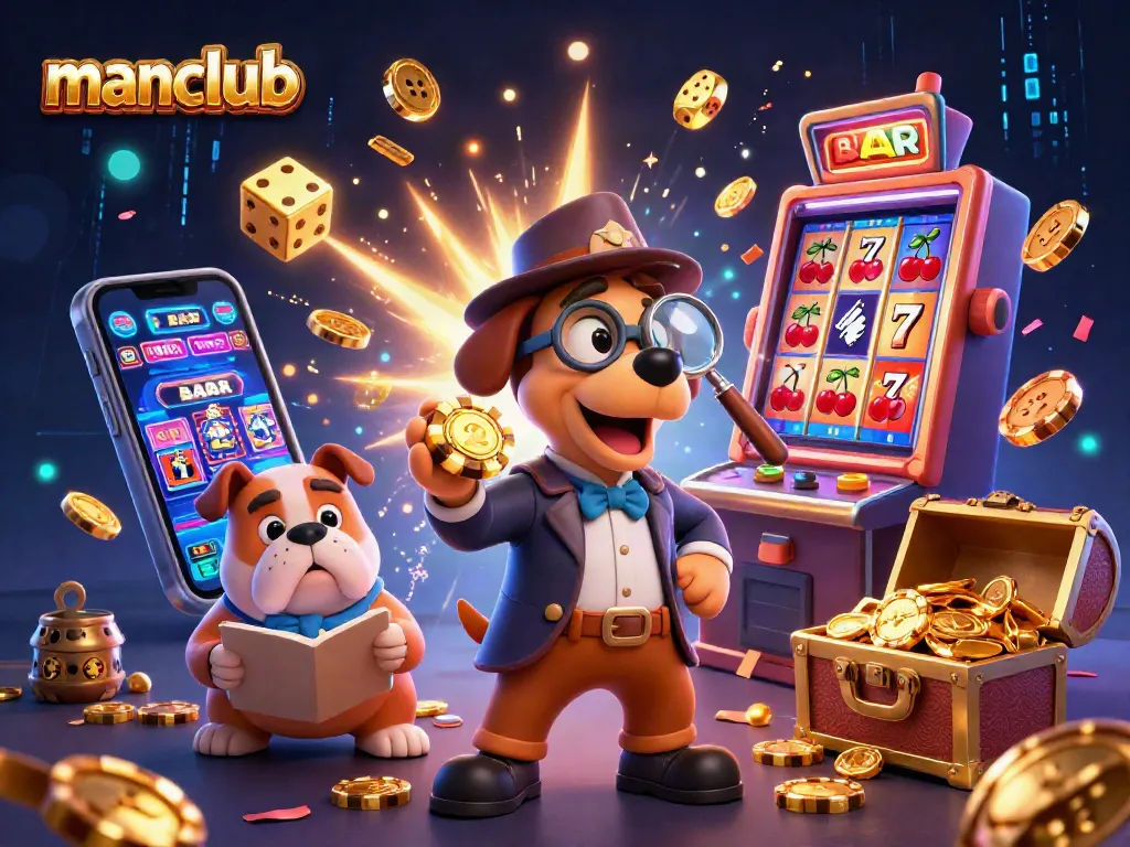 manclub showcases a vibrant casino scene with a detective uncovering poker clues and treasures