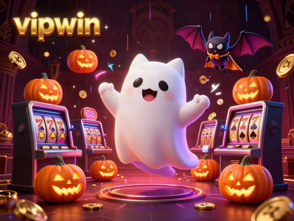 Experience thrilling gameplay with Vipwin's ghost cat and vampire bat in a haunted casino mansion.