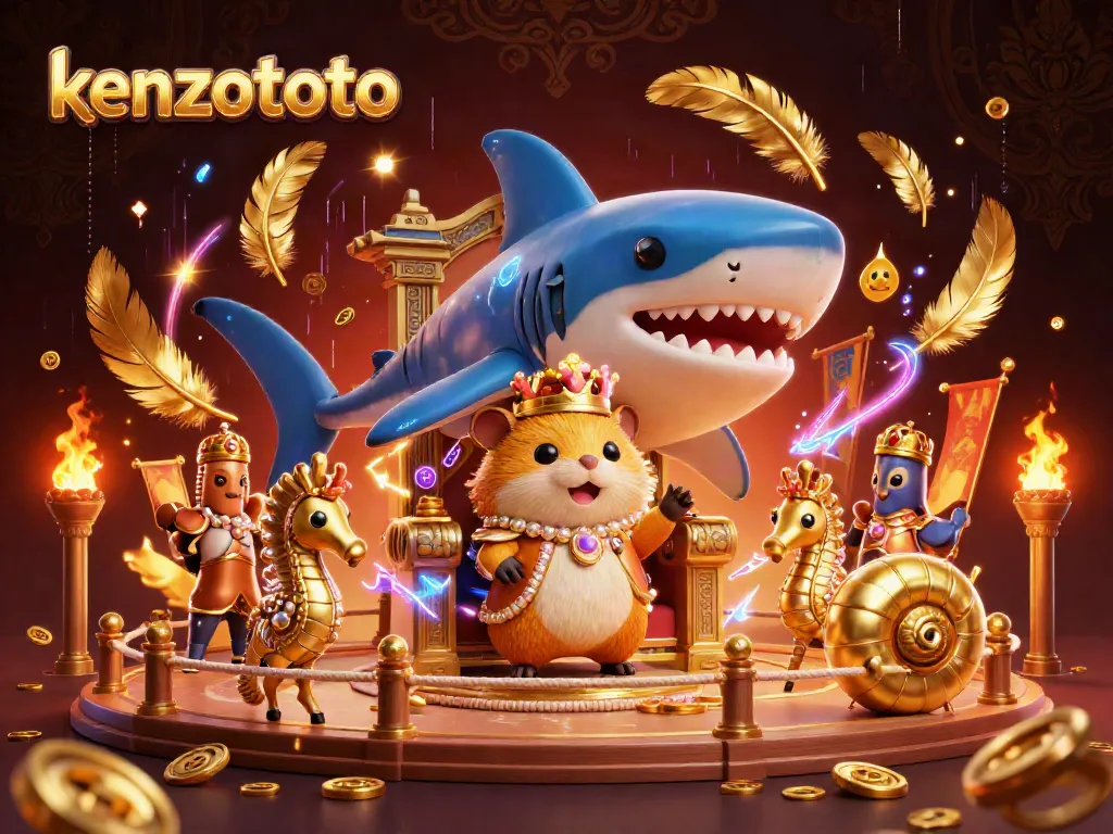 Kenzototo brings vibrant gaming energy to life with a golden hamster king reigning over a dazzling throne.