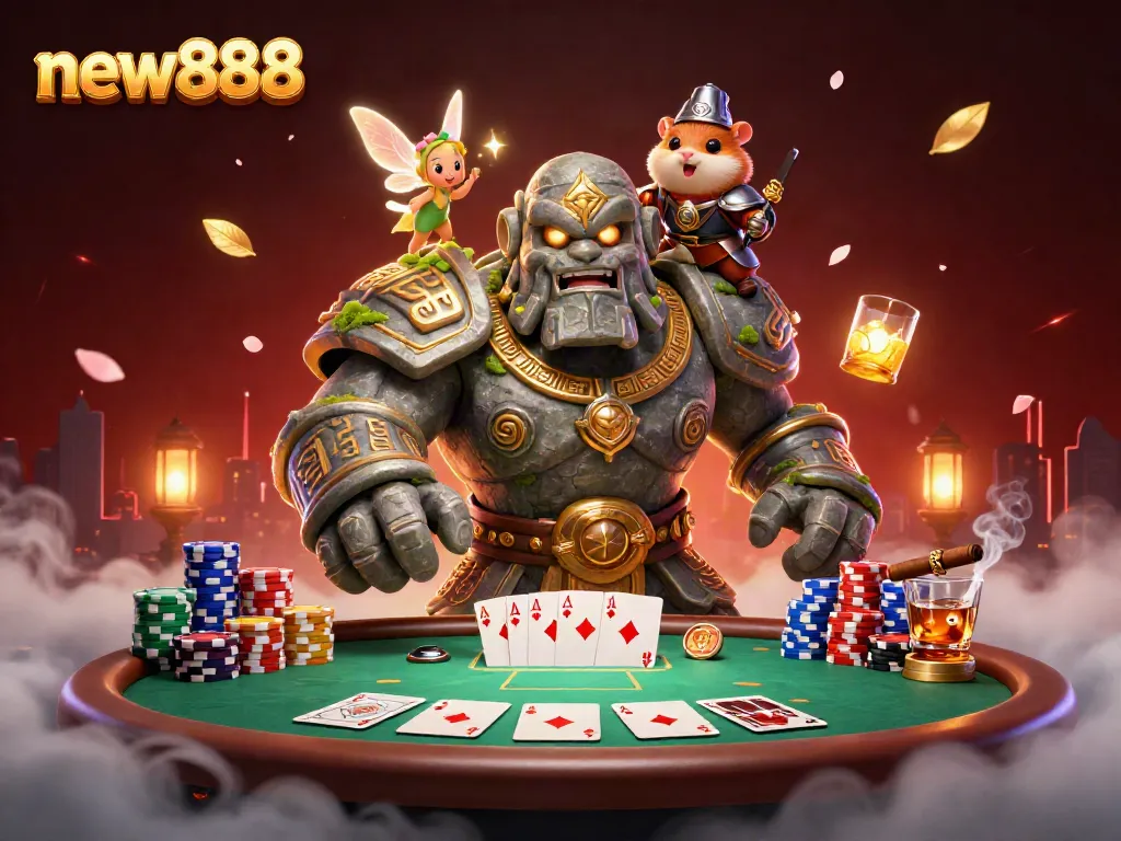 Experience exciting gameplay with new888 casino featuring animated golem and knight.
