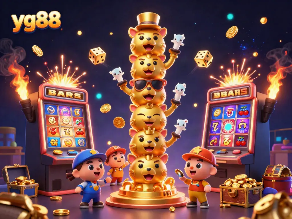 Experience the excitement of yg88 with golden totem characters and jackpot slots bursting with coins.