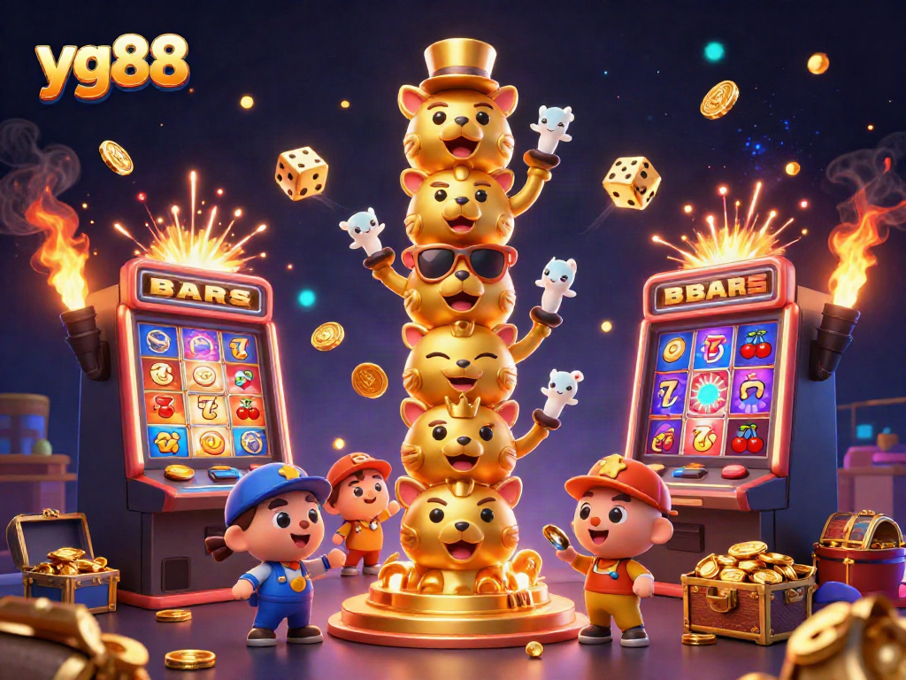 Experience the excitement of yg88 with golden totem characters and jackpot slots bursting with coins.
