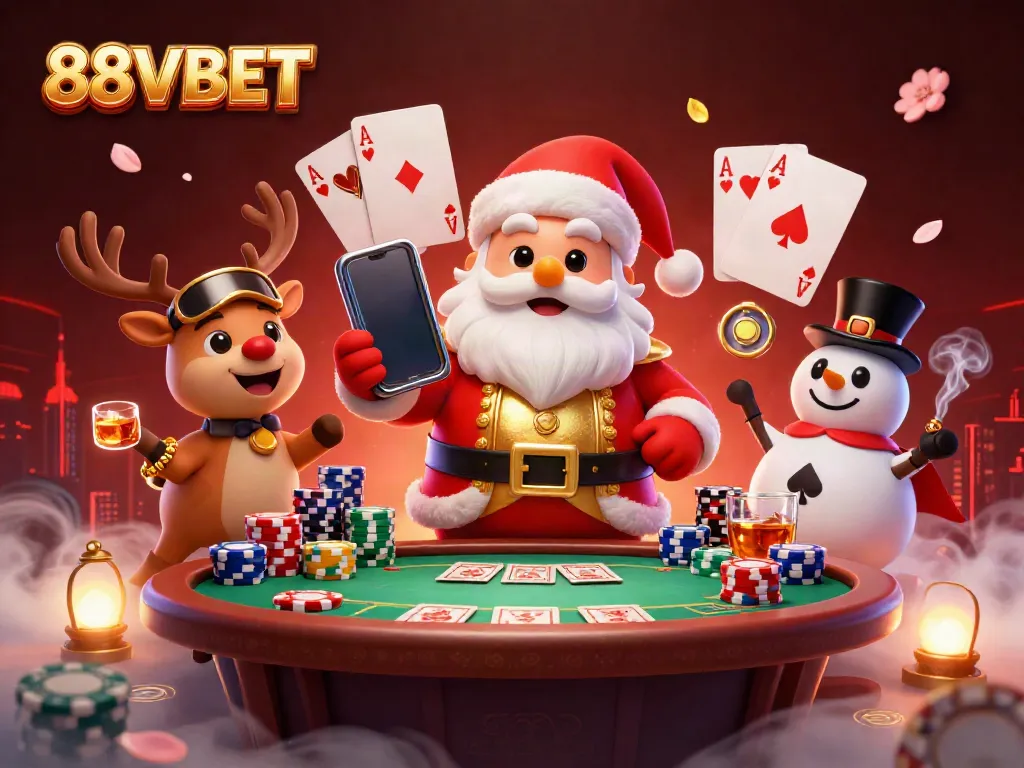 88VBET brings festive gaming with Santa and friends in a vibrant casino atmosphere.