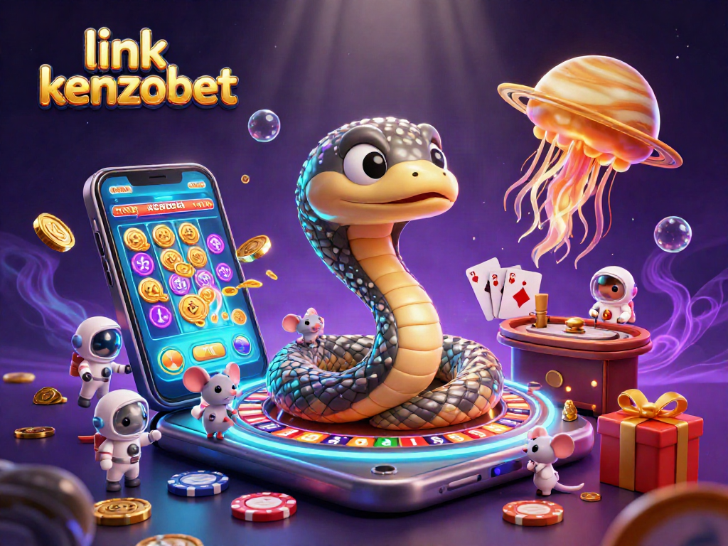 Experience thrilling bets at link kenzobet with astronaut mice and cosmic dealer in a vibrant casino scene.